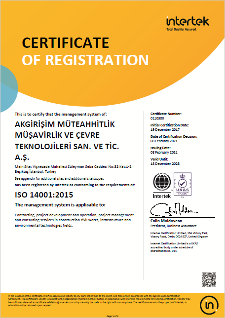 Akgirişim ISO 14001:2015 Sertifikati / 01100380